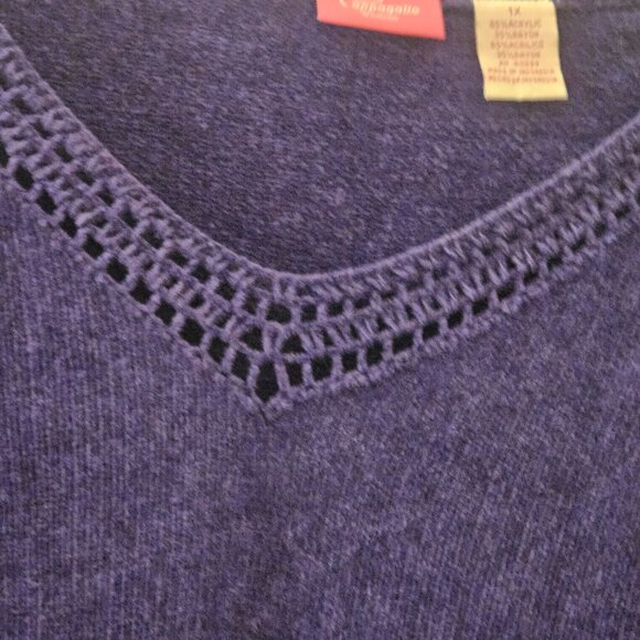 Papagallo soft purple v-neck warm holiday Minimalist pullover sweater 1X - Picture 9 of 9